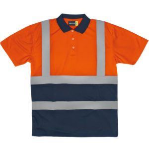 POLO HI-VIZ 2-TONE LIME/ORG & NAVY S/TAPE SIZE S-5XL